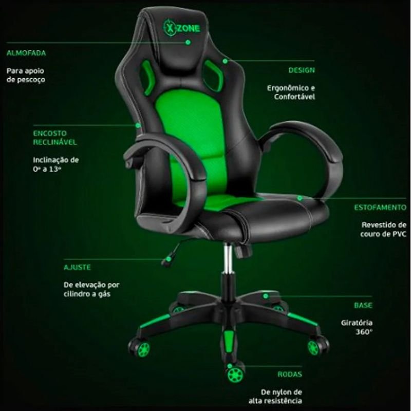 CADEIRA GAMER XZONE CGR-02 GIRATÓRIA ERGONÔMICA