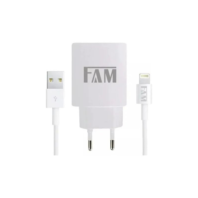 CARREGADOR DE CELULAR + CABO LIGHTNING 2.1A FAM FKT-1505