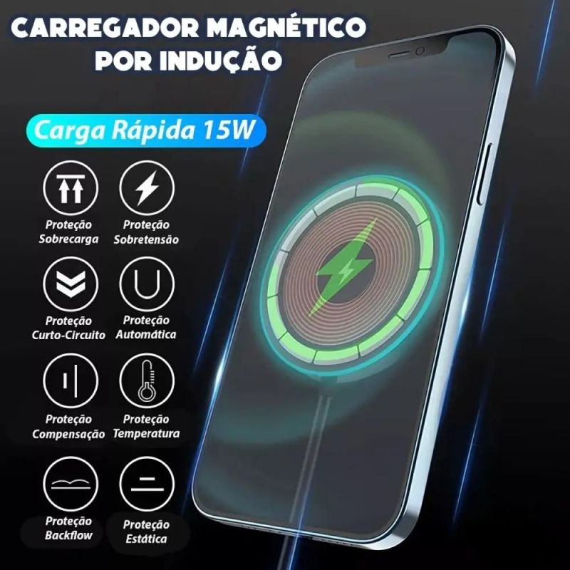 CARREGADOR POR INDUÇÃO MAGNÉTICA RÁPIDO PARA SMARTPHONE 15W ELETROMEX EL-2906