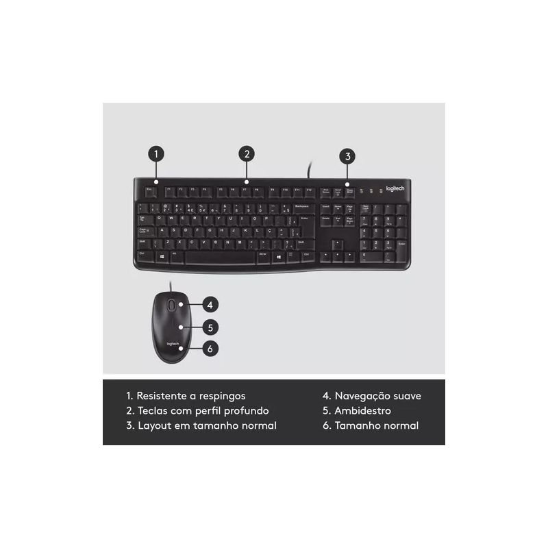 COMBO TECLADO E MOUSE LOGITECH MK120 COM FIO