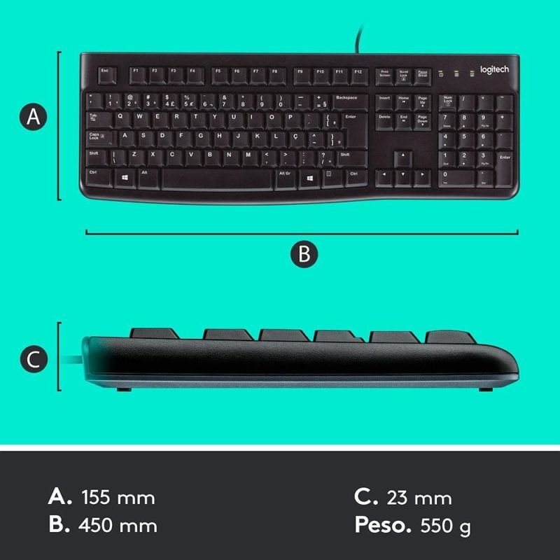 COMBO TECLADO E MOUSE LOGITECH MK120 COM FIO