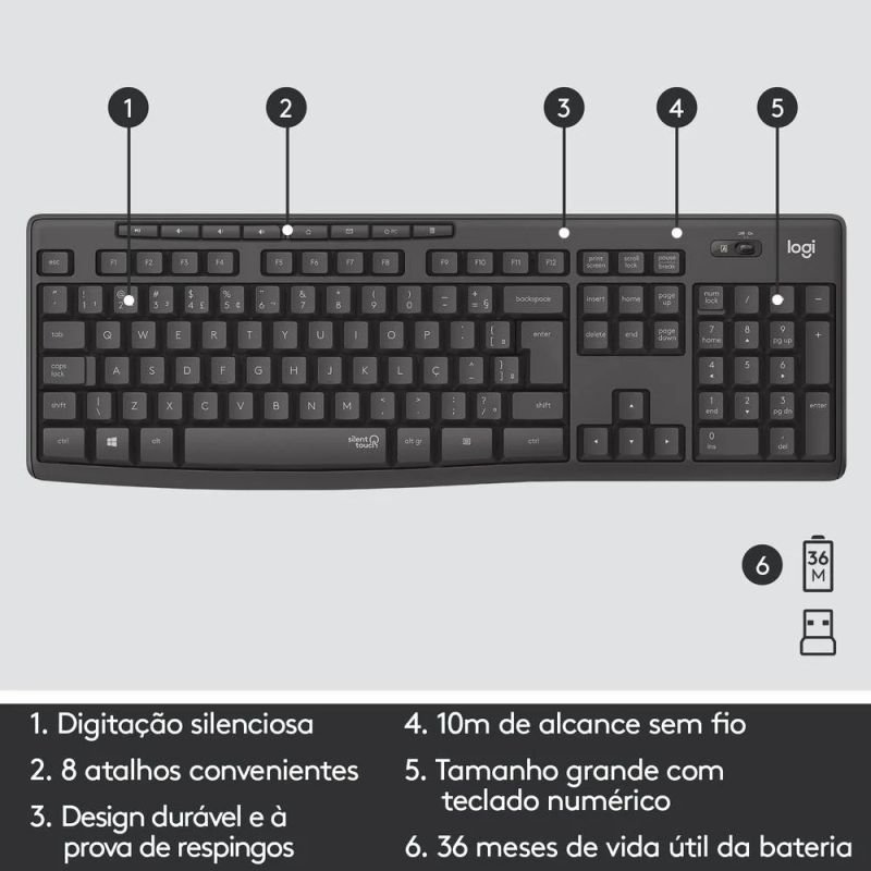 COMBO TECLADO E MOUSE LOGITECH SILENT MK295 SEM FIO