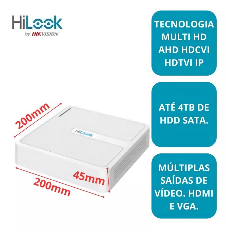 DVR TURBO 1080P 4 CANAIS BIVOLT HILOOK DVR-104G-M1