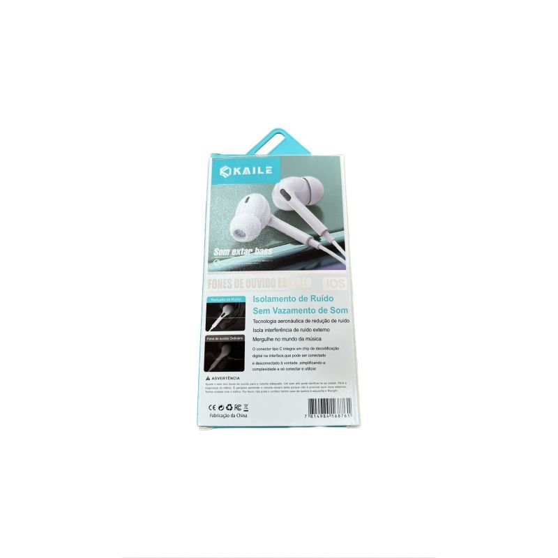 FONE DE OUVIDO COM MICROFONE E FIO LIGHTNING KAILE KL-209-L