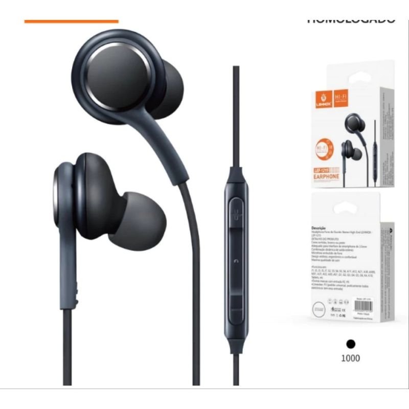 FONE DE OUVIDO COM MICROFONE E FIO P2 3,5MM LEHMOX LEF-1215