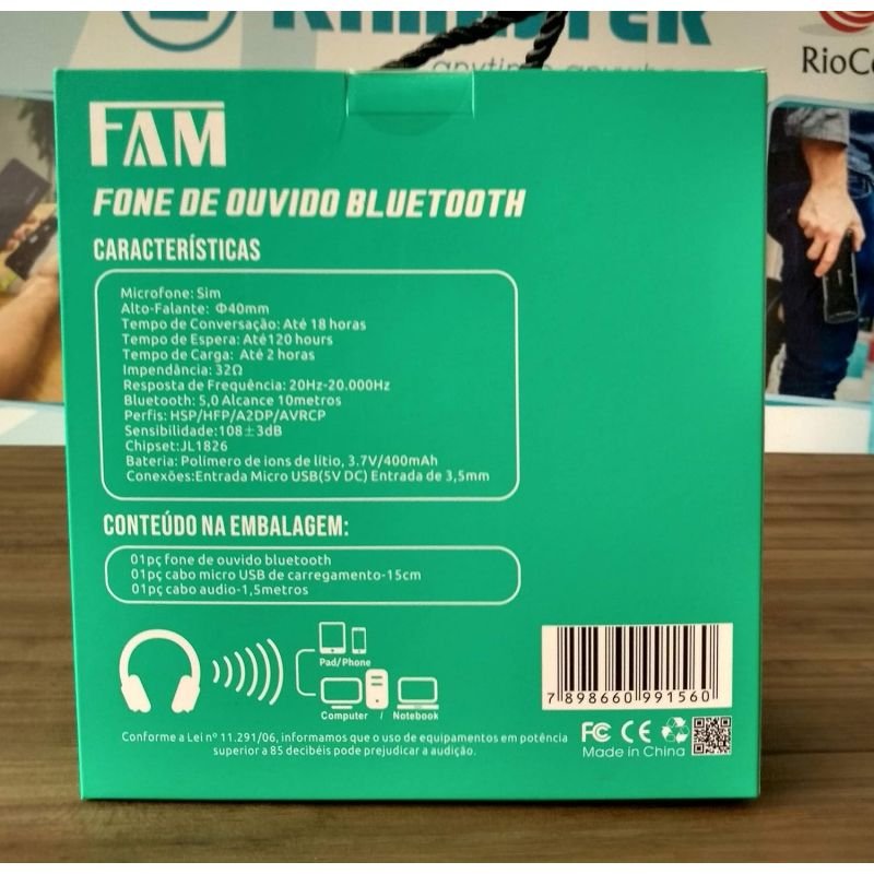 FONE DE OUVIDO HEADSET COM MICROFONE SEM FIO BLUETOOTH FAM A095