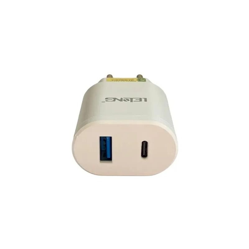 FONTE CARREGADOR TIPO-C E USB TURBO 5.1A BRANCO LELONG LE-283
