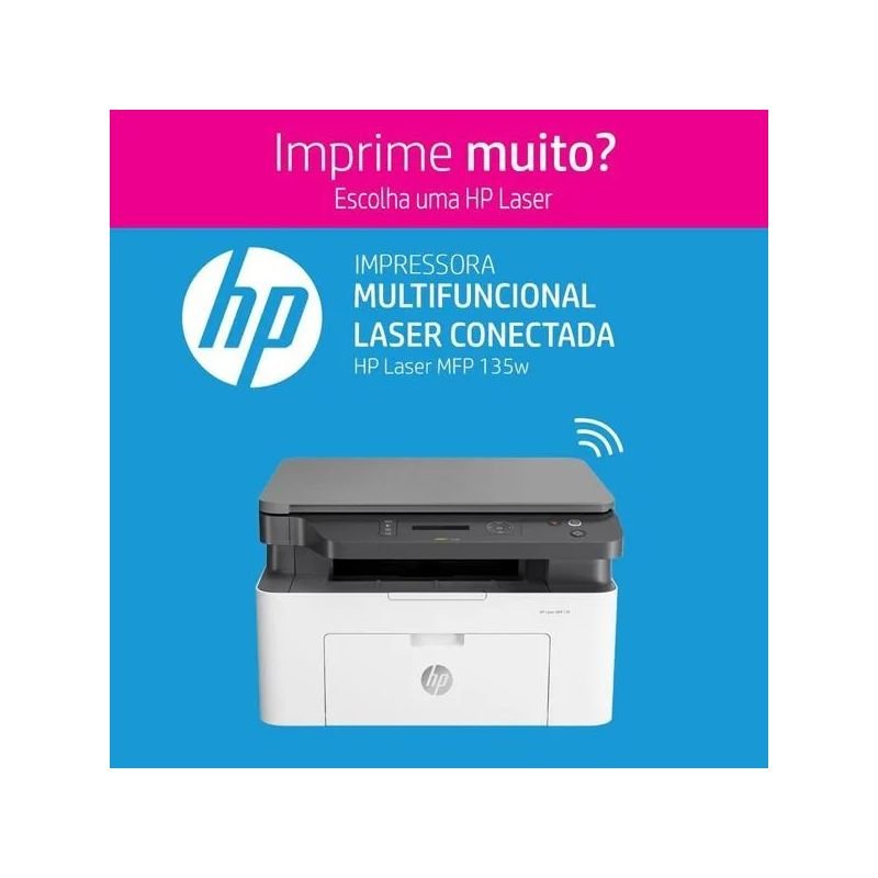IMPRESSORA MULTIFUNCIONAL LASER HP MFP 135W WIFI IMPRESSÃO PRETO/BRANCO 110V/127V