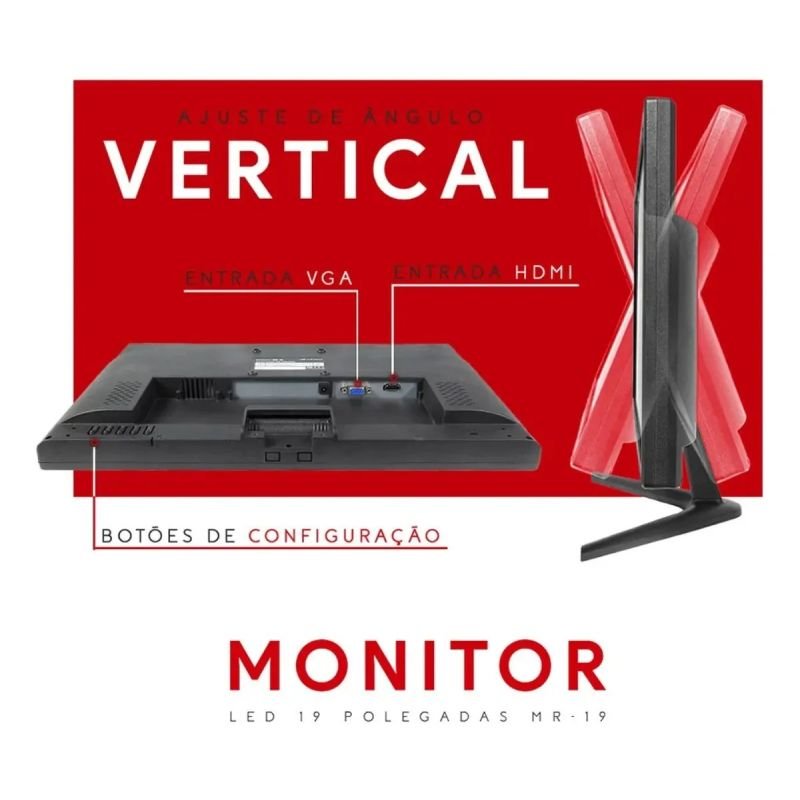 MONITOR C3TECH 19' HD LED IPS 5MS 60HZ VGA HDMI BIVOLT MR-19