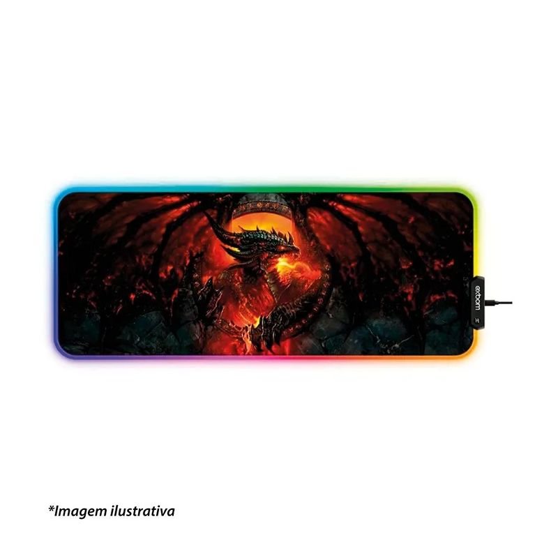 MOUSEPAD GAMER DRAGÃO EXTRA GRADE 300X800X4MM COM LED COLORIDO TECIDO EMBORRACHADO EXBOM MP-LED3080