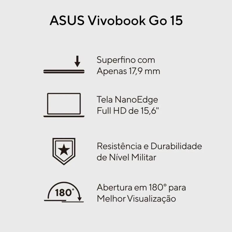 NOTEBOOK ASUS VIVOBOOK GO 15 INTEL CORE I3 12° N305 4GB + 256GB SSD TELA 15.6' E1504GA-NJ447