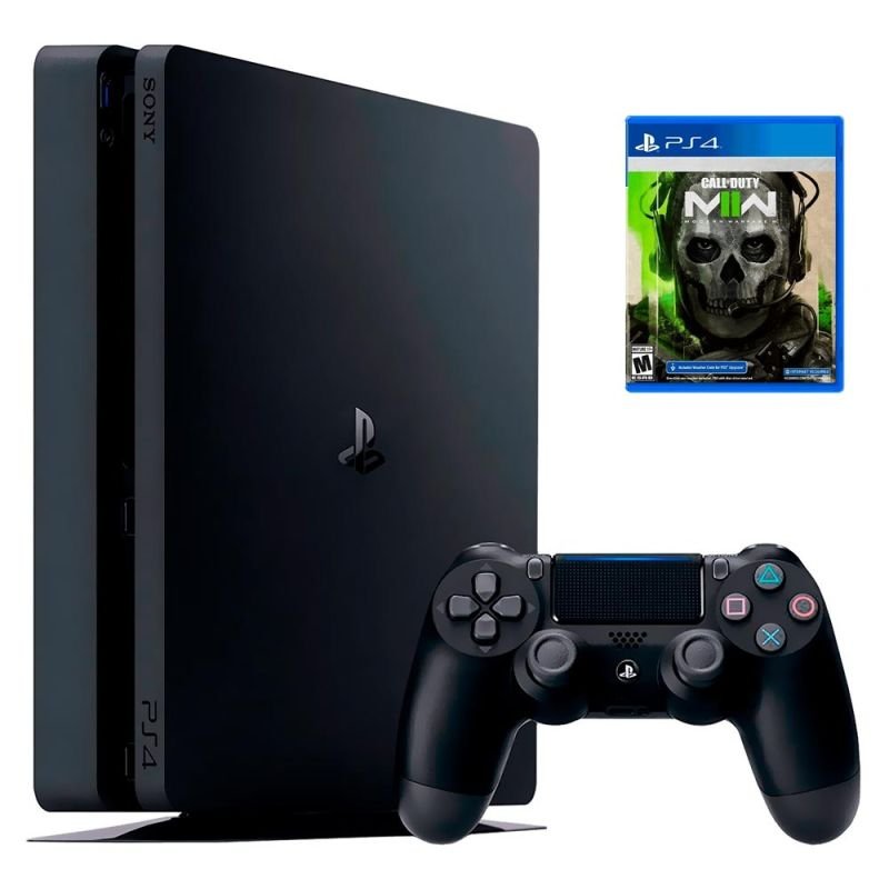 PLAYSTATION 4 SLIM PS4 + JOGO CALL OF DUTY MODERN WARFARE II + 01 CONTROLE JOYSTICK PRETO 1TB SONY CUH-2215B
