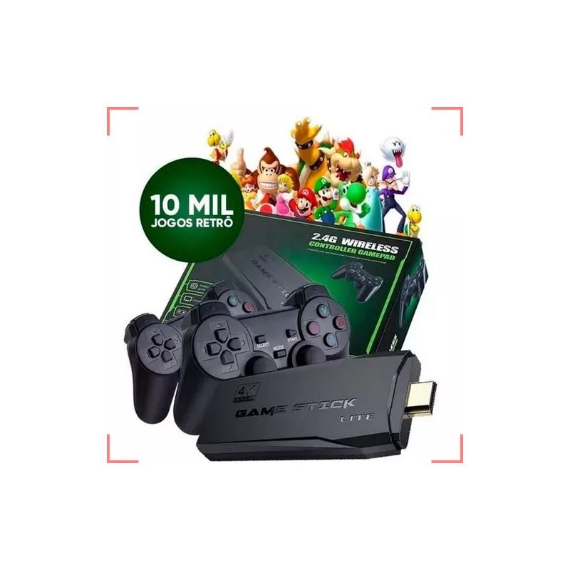 VÍDEO GAME STICK LITE 2.4G RETRO 4K COM 10.000 COM 02 CONTROLES JOYSTICK SEM FIO
